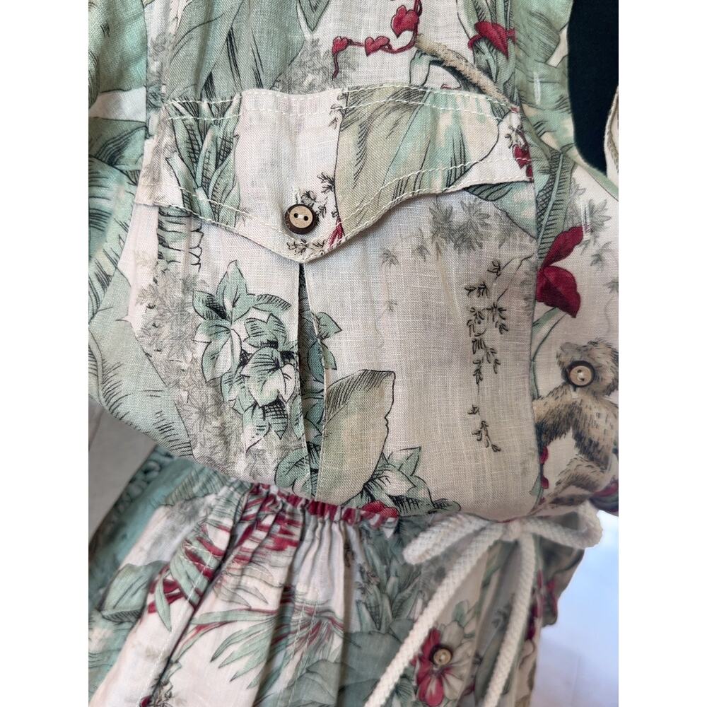 Zimmermann Cassia Jungle Print Belted Linen Playsuit Size 0 - Picture 4 of 6